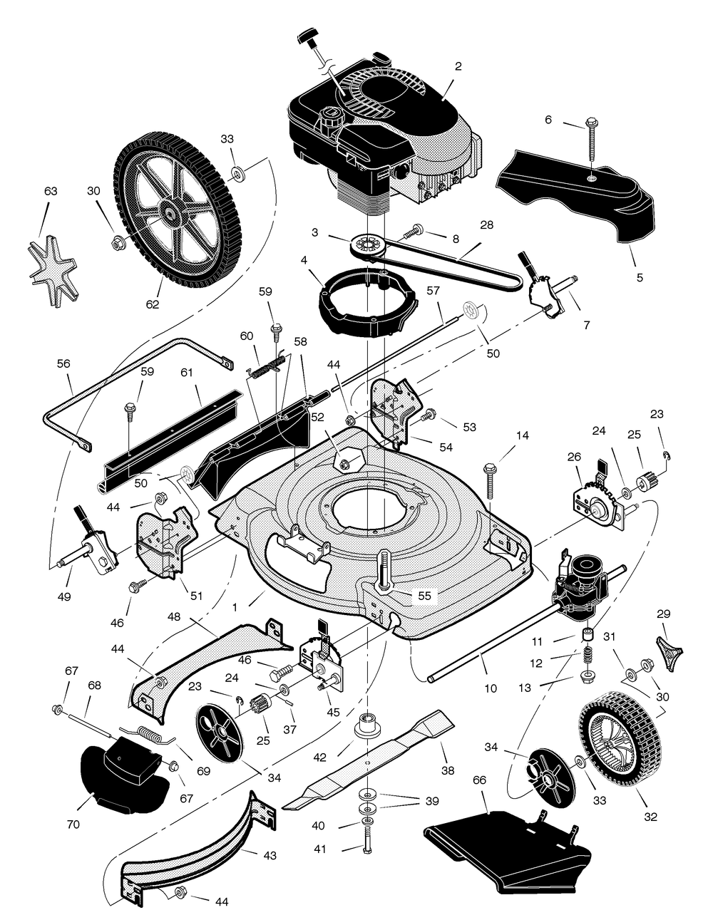Mower Housing Assembly Diagram and Parts List for 229650X48B 2004 Briggs and Stratton Lawn Mower